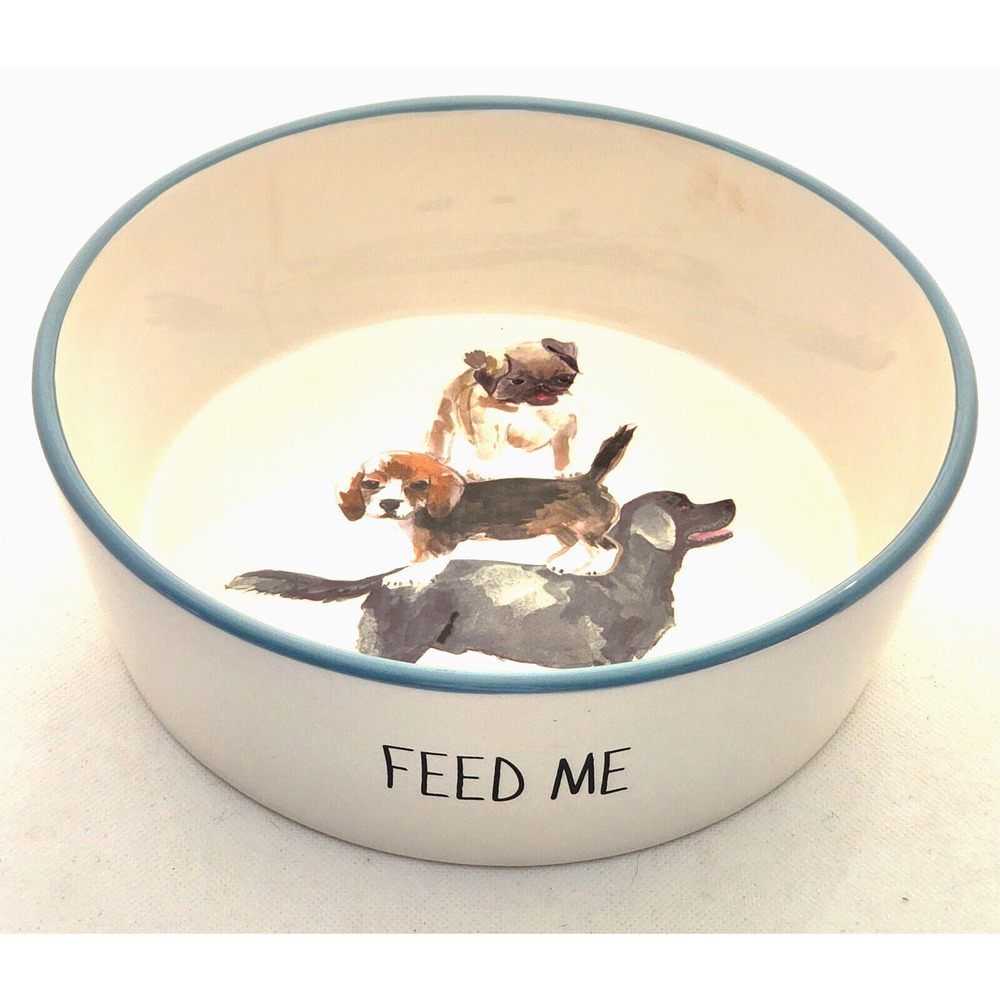 Dog Bowl-TAG-Ceramic-Large-Various Dog Breeds-"FEED ME"